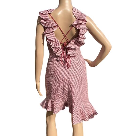 New WAYF Dorian Ruffled Asymmetrical Gingham Ruffled Crisscross Back Dress S - Picture 6 of 11
